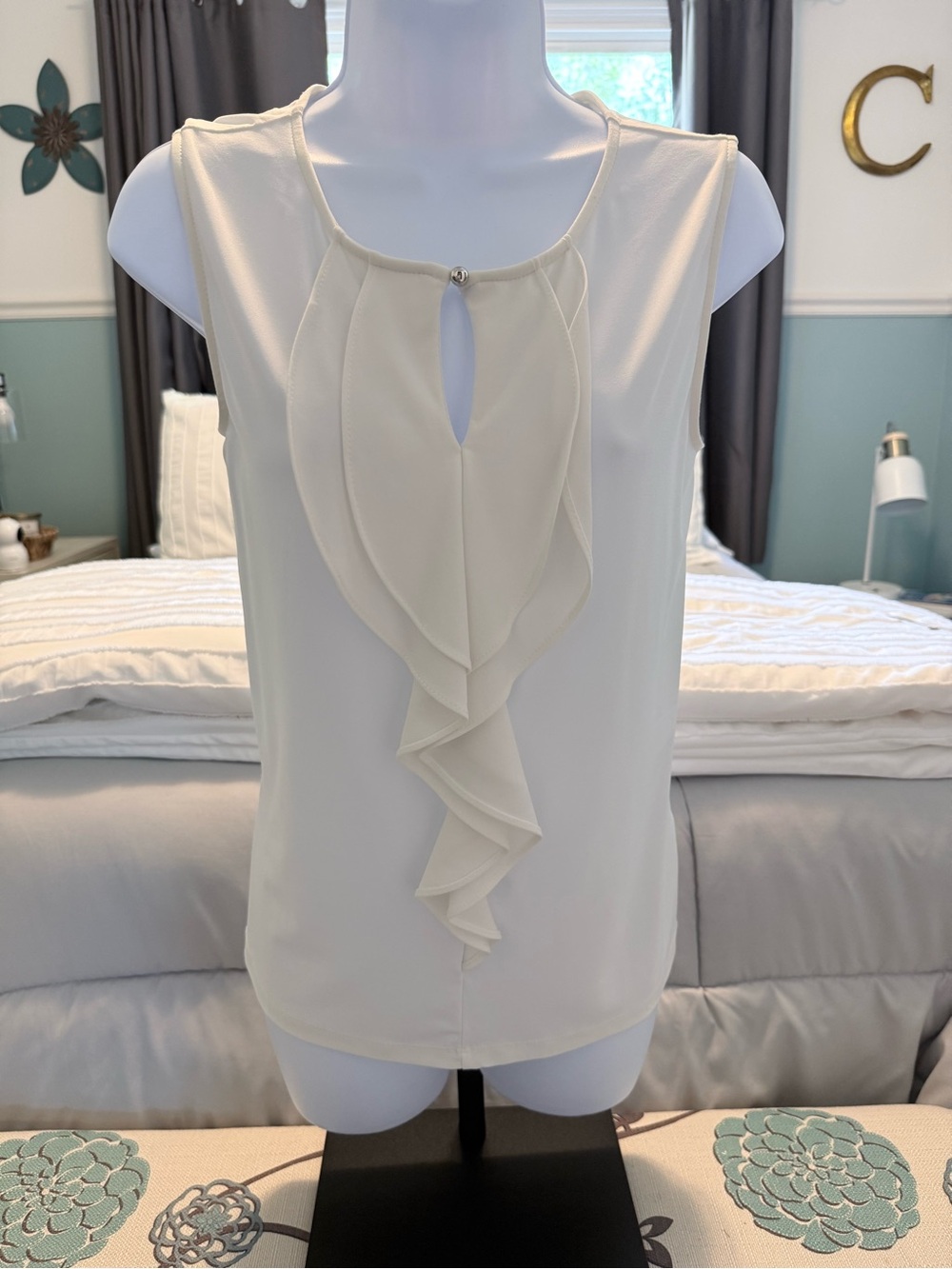 Ivory Ruffle-Front Sleeveless Camisole